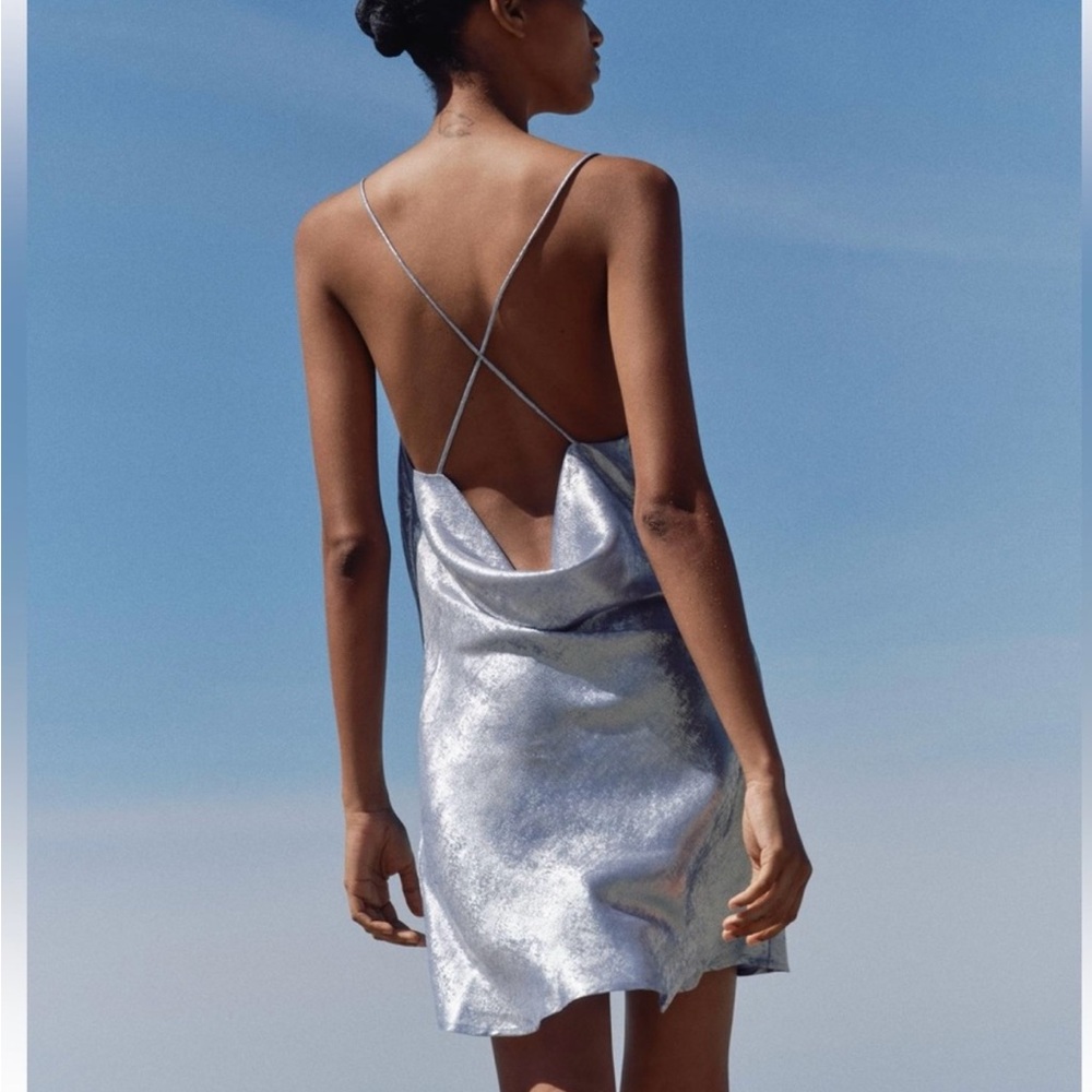 ZARA FOIL MINI DRESS XS